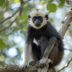 The lar gibbon (Hylobates lar), also known as the white-handed gibbon in Thailand. Common gibbon.