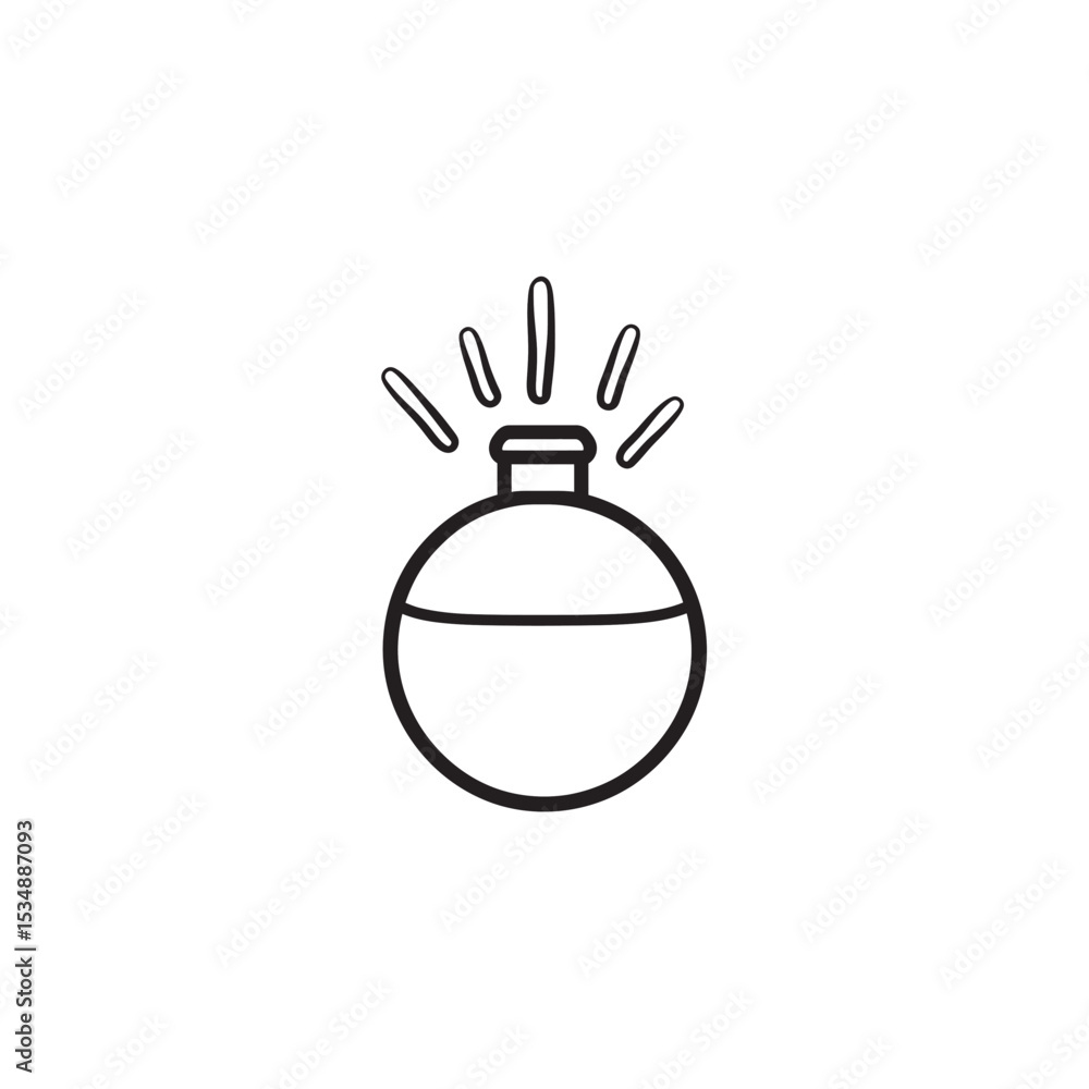 Poster outlined lightbulb with rays illustration in black and white for idea concepts