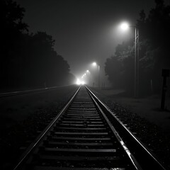 Rainy Railroad Tracks at Night &ndash; Cinematic Monochrome Mood