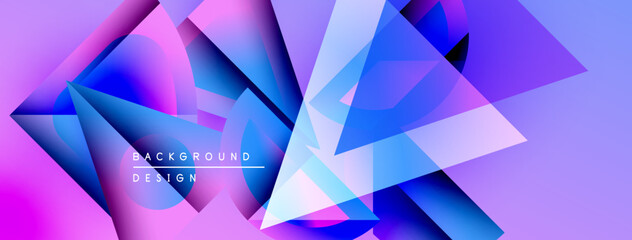 Obraz premium Abstract geometric shapes overlap, creating vibrant purple, blue gradients. Modern design suggests digital art, background texture.