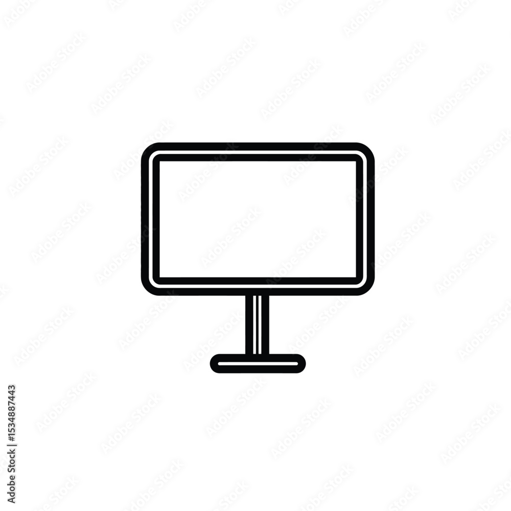 Poster outlined monitor screen with base and stand on white background minimalist design