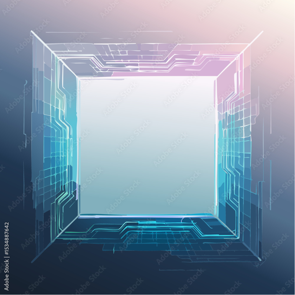 Poster abstract 3d rendered digital tech tunnel with circuit board lines and blue gradients