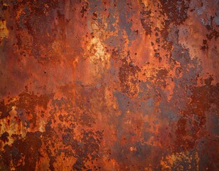 Rusted metal texture with deep reddish-brown tones, oxidized spots and corrosion patterns. Generated image.