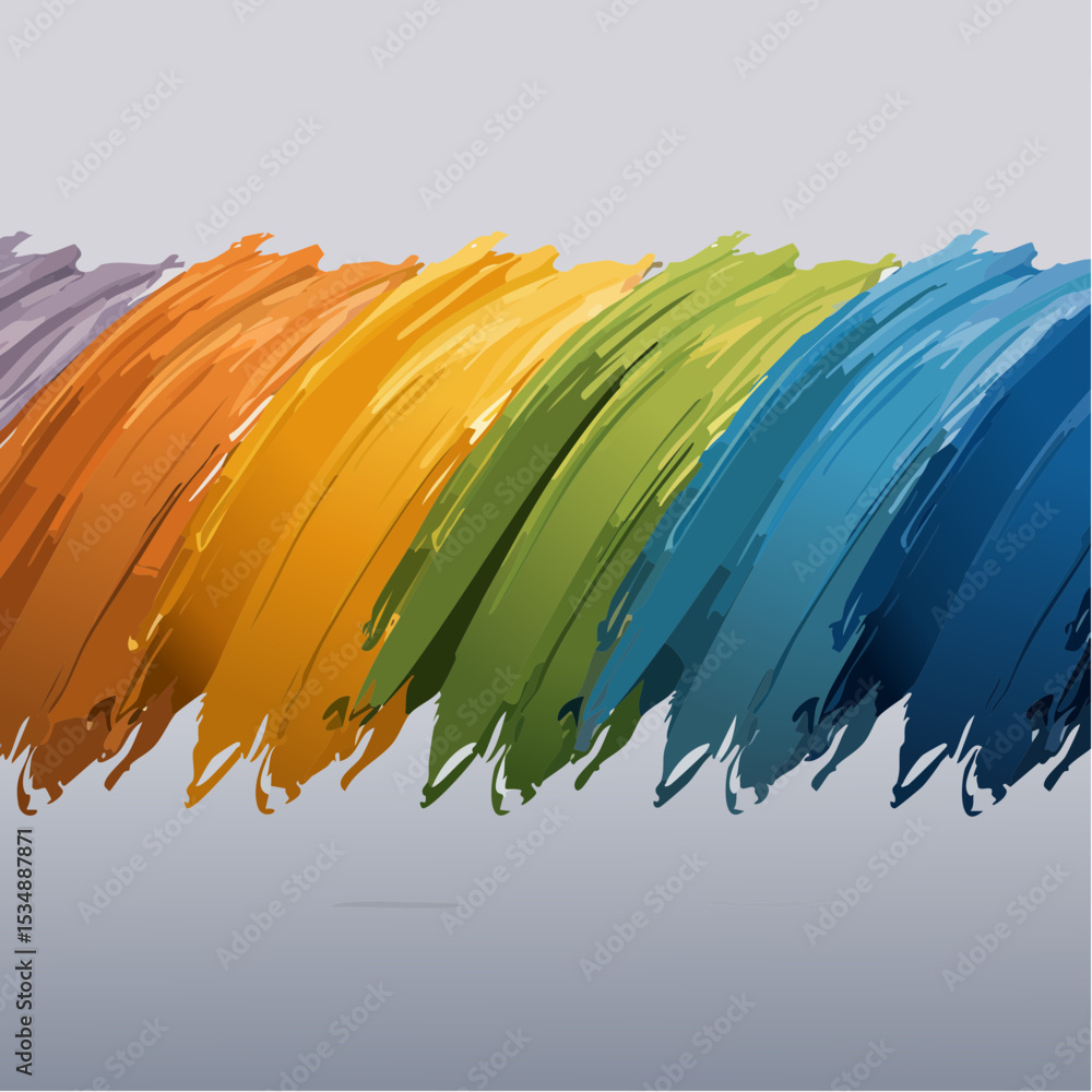 Poster abstract colorful brushstroke design with a gradient of rainbow colors on a gray background