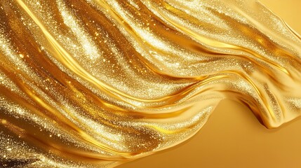 Gold fabric flowing over a muted gold background