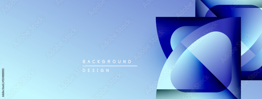 Poster Abstract blue design features overlapping shapes, gradients. Modern aesthetic suitable for backgrounds, presentations. Minimal text present.