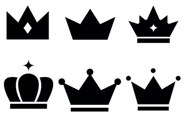black crown silhouette vector icon set