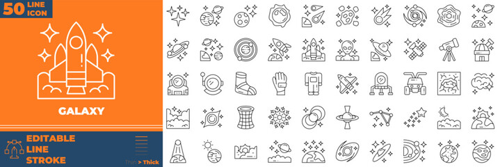 Galaxy Lien Editable Icons set. Vector illustration in modern thin line style of galaxy icons: space, planet, comet, etc © Madani Pro