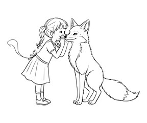 A girl whispering secrets to a fox