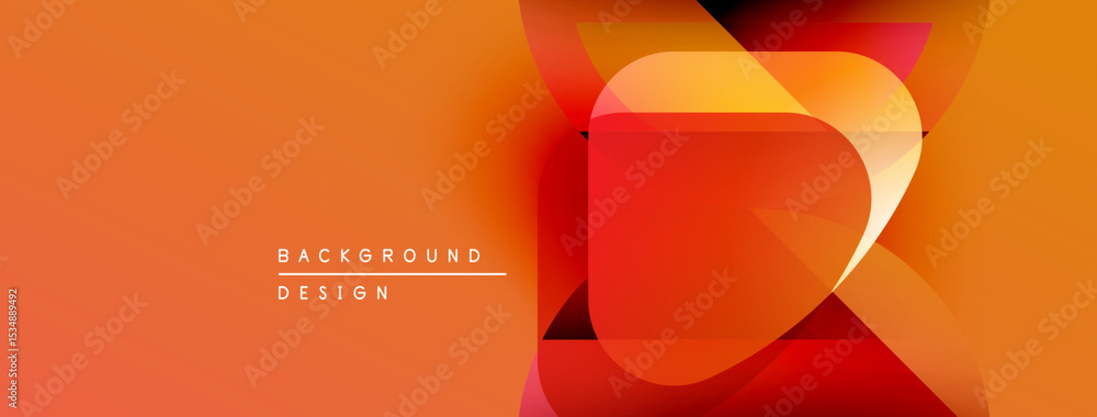 Poster Abstract orange background. Geometric shapes overlap creating dynamic visual effect. Modern design elements present.
