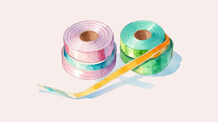 Colorful Watercolor Washi Tape Roll. Watercolor ribbon rolls and tapes for crafting and decorating.