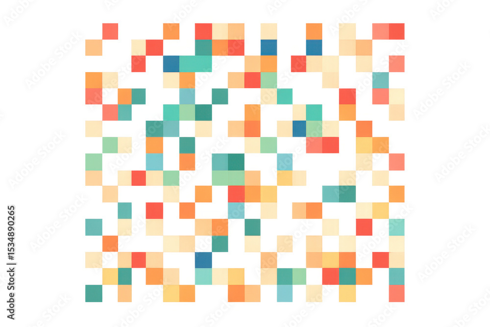 Poster seamless pixel art pattern forming an abstract design with vibrant colors on a transparent backgroun
