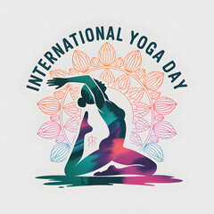 International Yoga Day Illustration with Woman in Yoga Pose and Lotus Mandala Background