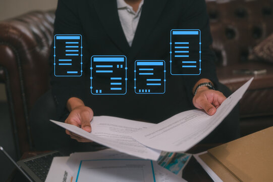 Man sitting in office or library analyse report data, using laptop for work or study data analysis in business or research on data charts