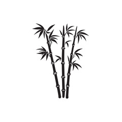 Naklejka premium Silhouette Illustration Three Stalks of Bamboo with Leaves on White Background