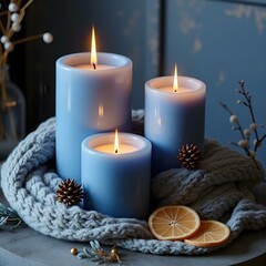 Cozy Winter Scene with Candles and Knit Scarf

