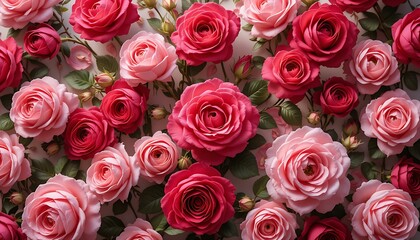 Obraz premium Elegant Close-Up of Blooming Pink and Red Roses – Romantic Floral Background for Love, Nature, and Beauty Themes
