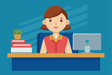 Professional woman at desk with computer and books in office