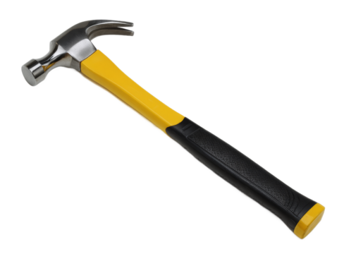 [Transparent Background PNG]Yellow and Black Claw Hammer on White Background