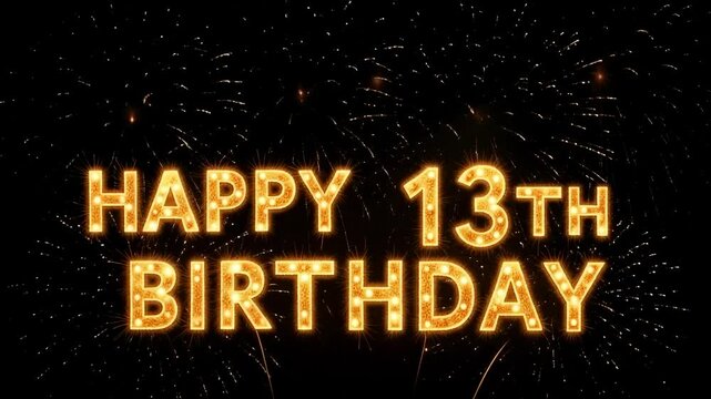 Elegant Golden Glitter Happy Birthday Greeting Card Design perfect for thirteen year old birthday celebrations featuring shimmering particles against a sophisticated backdrop