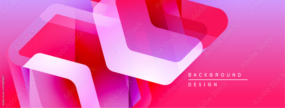 Poster abstract geometric shapes overlap, creating vibrant pink, purple gradients. modern design suggests d