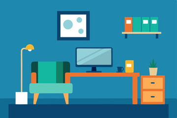 living room with workspace desk in one corner  