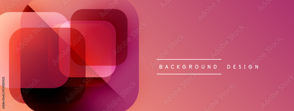 Poster Abstract geometric shapes overlap, creating vibrant pink gradient banner. Modern design element for backgrounds, presentations.