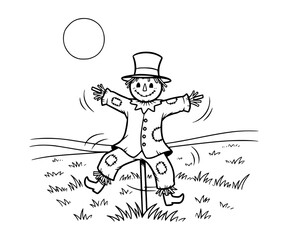 Scarecrow dancing in moonlit field