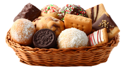 Assorted Sweet Treats and Cookies in Wicker Basket