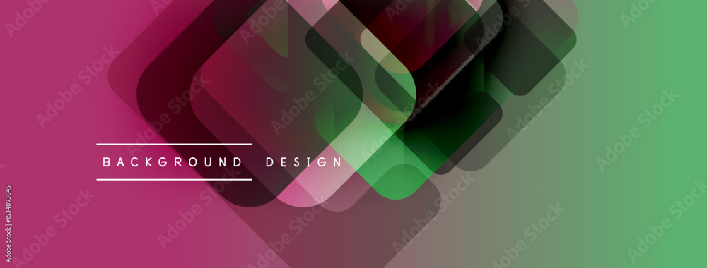 Poster abstract geometric shapes overlap, creating vibrant pinkgreen gradient. modern design elements sugge