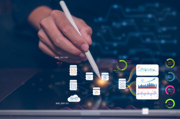 artificial intelligence AI technology and Digital transformation concept, businessman using pen and...