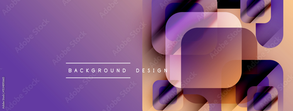 Poster Abstract purple gradient background. Overlapping squares create modern design. Text reads background design. Simple, clean aesthetic.