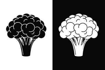 Flat Broccoli Vector Illustration. Black Silhouette Icon for Food Graphics
