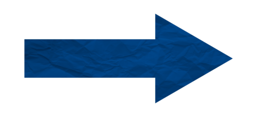 Blue crumpled paper arrow isolated on transparent background