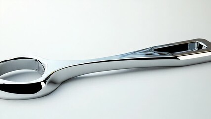 Sleek chrome wrench lying on a smooth surface, showcasing its reflective design and contours