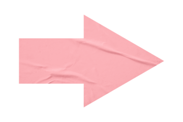 Pink crumpled paper arrow isolated on transparent background
