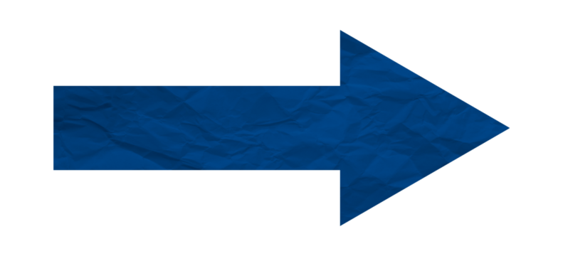 Blue crumpled paper arrow isolated on transparent background