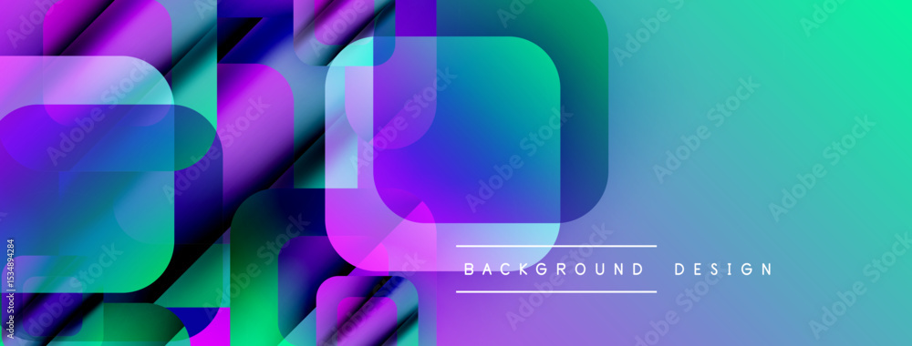 Poster Abstract vibrant rectangles overlap, creating dynamic gradient effect. Modern design elements suggest innovation, technology.