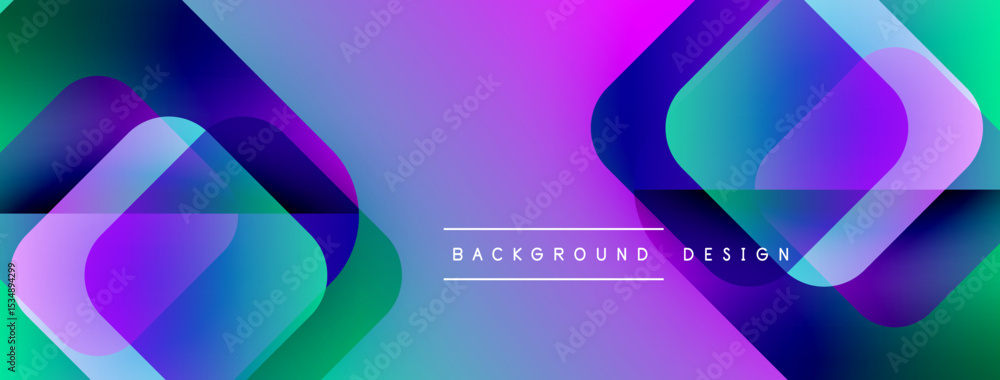Poster Abstract vibrant background. Overlapping shapes create dynamic gradient effect. Purple, blue, green hues dominate composition. Modern design element.