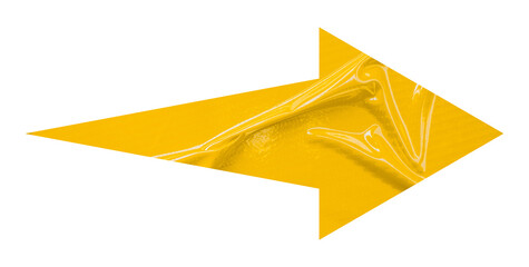Yellow crumpled paper arrow isolated on transparent background