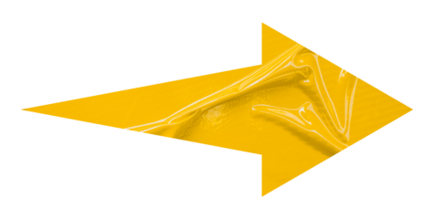 Yellow crumpled paper arrow isolated on transparent background