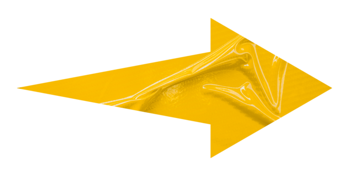 Yellow crumpled paper arrow isolated on transparent background