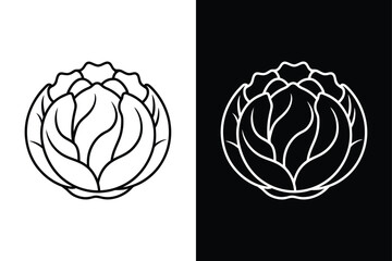 Minimal Cabbage Outline Drawing. Vector Line Art Icon for Print or Web