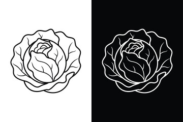 Black and White Cabbage Sketch. Line Art for Coloring Book or Design Use