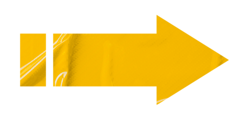 Yellow crumpled paper arrow isolated on transparent background