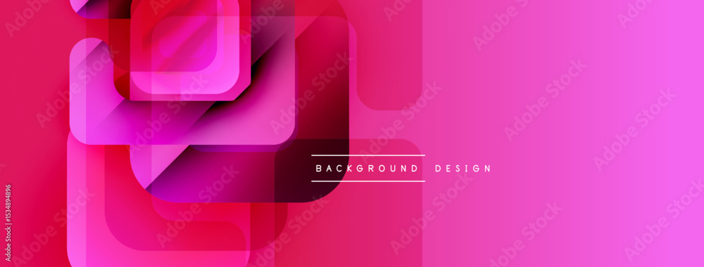 Poster Abstract geometric shapes overlap, creating vibrant pink gradient background. Modern design elements suggest dynamic composition.
