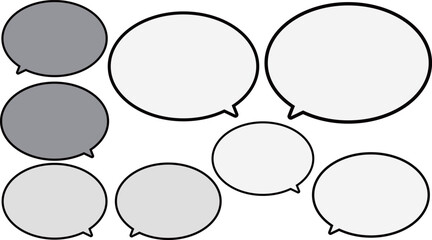 グレーの楕円形の吹き出しセット。シンプルで使いやすい。黒縁のフレーム。