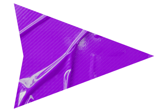 Purple crumpled paper arrow isolated on transparent background
