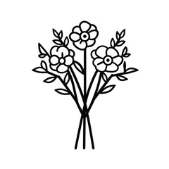 Simple Black and White Flower Bouquet Illustration with Leaves and Three Stems