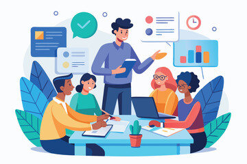 Team meeting enhances collaboration and idea sharing in a modern office setting